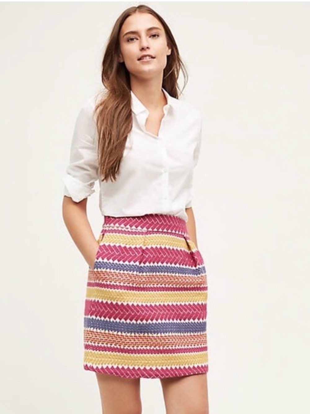 Anthropologie Nomad Morgan Carper Jacquard Mini Skirt Pink Chevron Stripe Size S